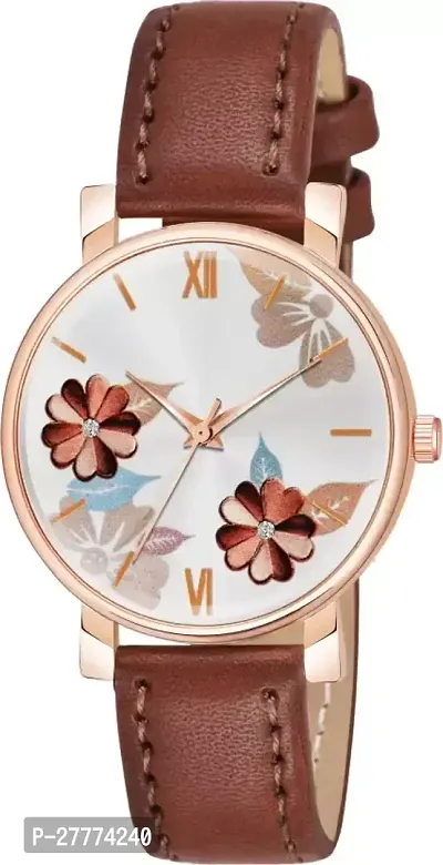 Motugaju Analog Flowered Dial Brown Blue Colour Leather Strap Combo Watch For Womens and Girls Pack Of 2 Watches-thumb3