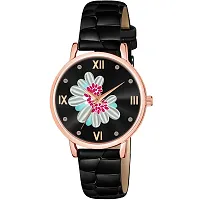 Motugaju Black Blue Red Color Flower Dial Designer Leather Belt Analog Combo Of 3 Watch For Women and Girls-thumb1