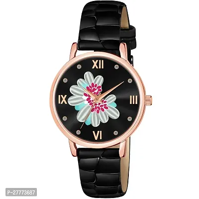 Motugaju Black Blue Red Color Flower Dial Designer Leather Belt Analog Combo Of 3 Watch For Women and Girls-thumb2