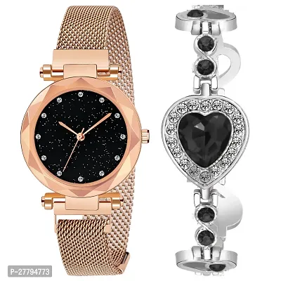 Motugaju Rosegold Colors Magnet Strap Analogue Womens and Girls Watch Sweet Heart 7 Colors Bracelet Combo for Girls  Womens Watch (Set of 2)