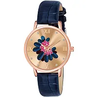 Motugaju Black Blue Color Flower Dial Designer Leather Belt Analog Combo Of 2 Watch For Women and Girls-thumb2