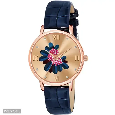 Motugaju Black Blue Color Flower Dial Designer Leather Belt Analog Combo Of 2 Watch For Women and Girls-thumb3