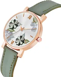 Motugaju Analog Flowered Dial Green Colour Leather Strap Watch For Womens and Girls-thumb2