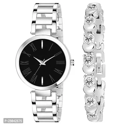 Motu Gaju Analog Black Dial Watch And Bracelet Combo For Girls And Womens Pack Of 2