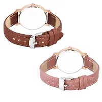 Motugaju Analog Flowered Dial Brown Peach Colour Leather Strap Combo Watch For Womens and Girls Pack Of 2 Watches-thumb1