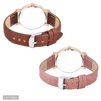 Motugaju Analog Flowered Dial Brown Peach Colour Leather Strap Combo Watch For Womens and Girls Pack Of 2 Watches-thumb2