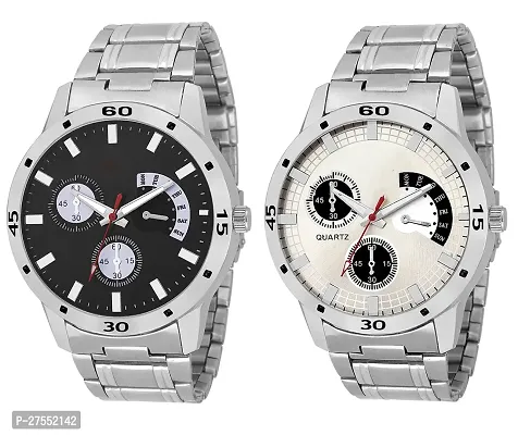 Analog Black Silver Stainless Steel Strap Combo Watch For Man Pack Of 2-thumb0