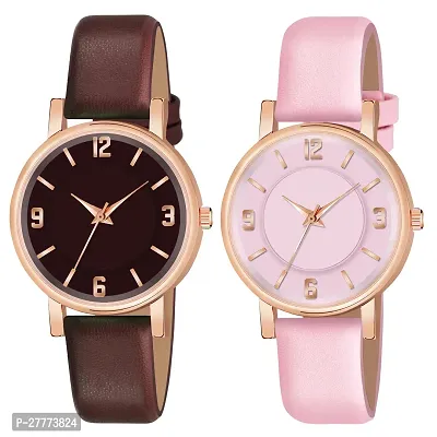Motugaju Analog Maroon Baby Pink Color Round Dial Watch For Women and Girl Combo Watches For Womens And Girls Set Of 2