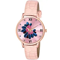 Motugaju Black Pink Color Flower Dial Designer Leather Belt Analog Combo Of 2 Watch For Women and Girls-thumb2