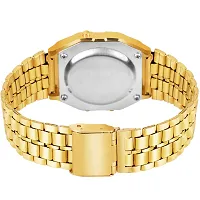 Motugaju Digital Square Dial Gold Vintage Stainless Steel Belt With Gift Diamond Bracelet Combo Night Light Fashinable Unisex Wrist Watch for Girls And Women-thumb2
