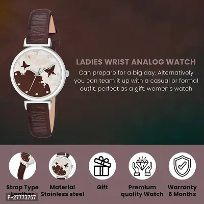 Stylish Brown Genuine Leather Analog Watch For Women-thumb3
