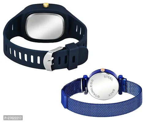 Motugaju Blue Analog Square And Round Dial Silicon And Magnet Belt Watch Combo-thumb2