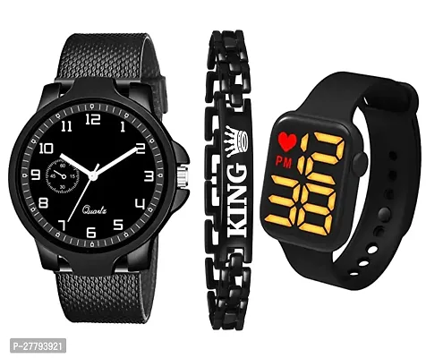 Motugaju Analog New Black Dial PVC Belt With King Bracelet And Square Heart Led Digital Watch For Boys And Watch For Kids
