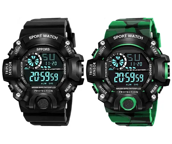 Digital Watch Shockproof Automatic Army Color Strap Waterproof Digital Sports Combo Watch for Men Kids Watch for Boys Watch for Men Pack of 2