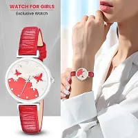 Stylish Red Genuine Leather Analog Watch For Women-thumb2