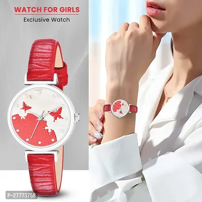 Stylish Red Genuine Leather Analog Watch For Women-thumb3