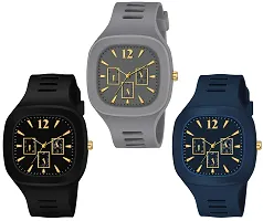 Motugaju Square Dial Black Blue Grey Analog Watches With Silicon Strap Stylish ADDI Designer Combo Watch for Mens  Boys Pack Of 3-thumb2