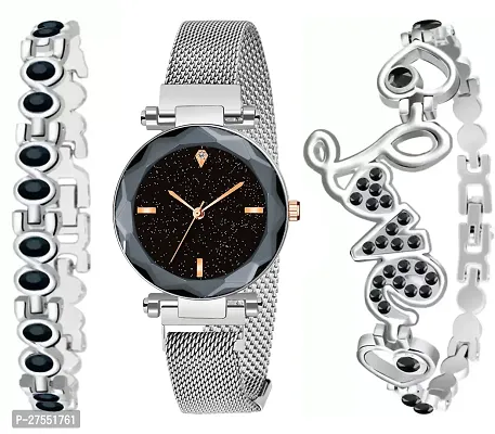 Analog Black Dial Watch With Love Bracelet-thumb0