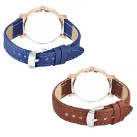 Motugaju Analog Flowered Dial Brown Blue Colour Leather Strap Combo Watch For Womens and Girls Pack Of 2 Watches-thumb1