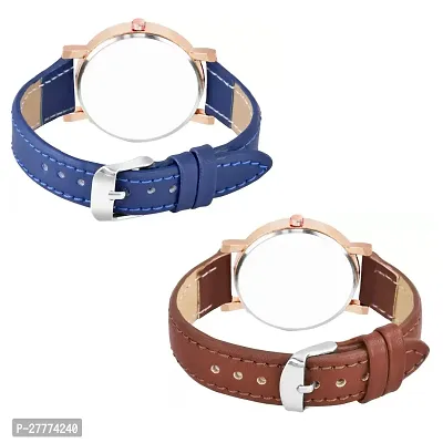 Motugaju Analog Flowered Dial Brown Blue Colour Leather Strap Combo Watch For Womens and Girls Pack Of 2 Watches-thumb2