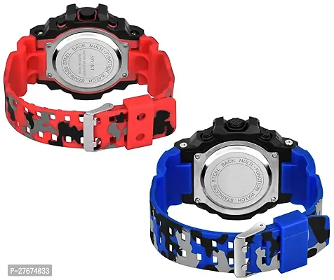 Digital Watch Shockproof Automatic Army Red Blue Color Strap Waterproof Digital Sports Combo Watch for Men Kids Watch for Boys Watch for Men Pack of 2-thumb2