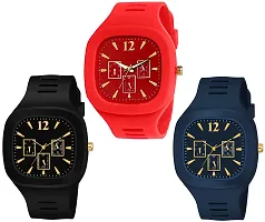 Motugaju Square Dial Black Blue Red Analog Watches With Silicon Strap Stylish ADDI Designer Combo Watch for Mens  Boys Pack Of 3-thumb2