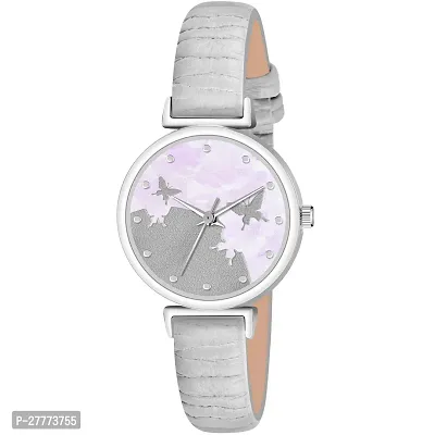 Stylish Grey Genuine Leather Analog Watch For Women