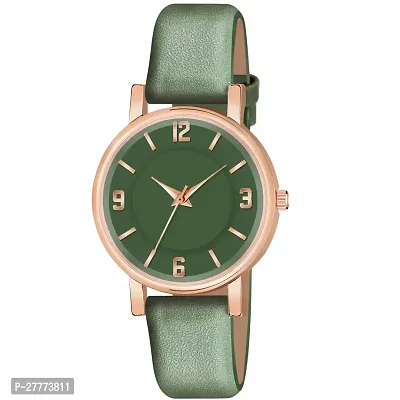Motugaju Analog Round Dial Green Colour Leather Strap Preety Watch For Womens and Girls