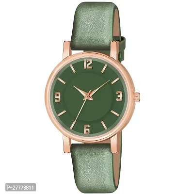 Motugaju Analog Round Dial Green Colour Leather Strap Preety Watch For Womens and Girls-thumb0