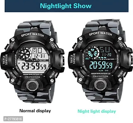 Motugaju Digital Grey Day Date Month Alarm Stopwatch Army Dial Sports Watch With Heart Square LED Watch For Mens Kids Watch for Boys Watch for Men Pack of 2-thumb5