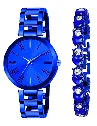 Motugaju Analog Blue Round Dial Combo Watch with Gift Bracelet for Women Or Girls-thumb2