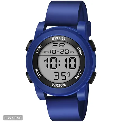 Stylish Blue Dial Digital LED Multi Function Black Rubber Strap Sport Watch For Men And Boys