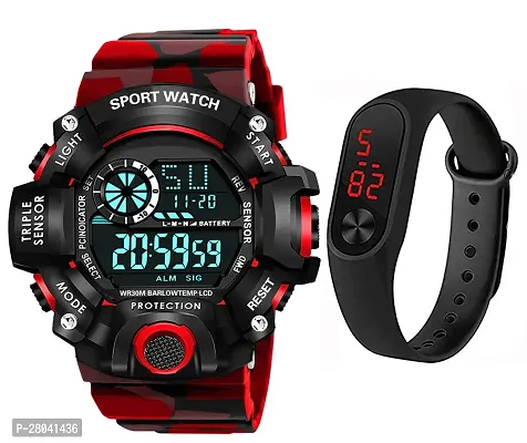 Motu Gaju Digital Watch With Led Shockproof Multi-Functional Automatic Red Strap Waterproof Digital Sports Watch for Mens Kids Watch for Boys Watch For Men Pack of 2-thumb0