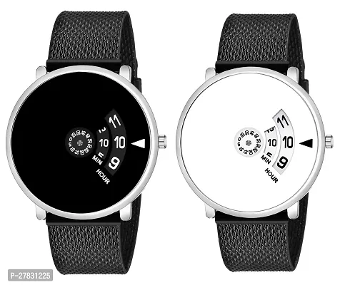 Motugaju Analog Paidu Black White Dial Pu Strap Combo Watches For Men Watch For Man And Watch for Boys