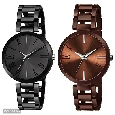 MotugajuAnalog Brown Black Round Dial Combo Of 2 Watch For Girls And Womens