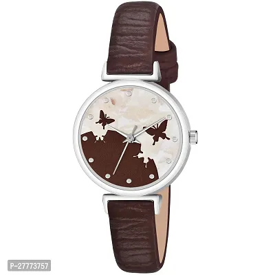 Stylish Brown Genuine Leather Analog Watch For Women-thumb0