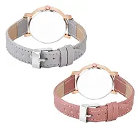 Motugaju Analog Flowered Dial Grey Peach Colour Leather Strap Combo Watch For Womens and Girls Pack Of 2 Watches-thumb1