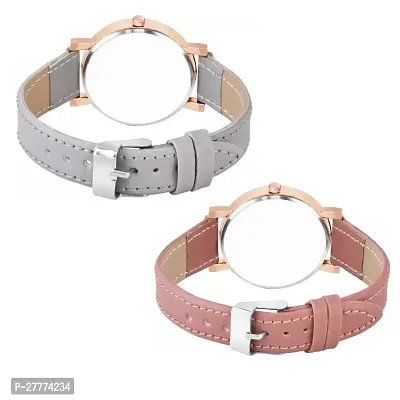 Motugaju Analog Flowered Dial Grey Peach Colour Leather Strap Combo Watch For Womens and Girls Pack Of 2 Watches-thumb2