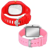 Motugaju Analog Square Red Pink Color Dial Premium Silicon And PU Strap ADDI Stylish Designer Analog Watch Combo for Boys And Girls-thumb1