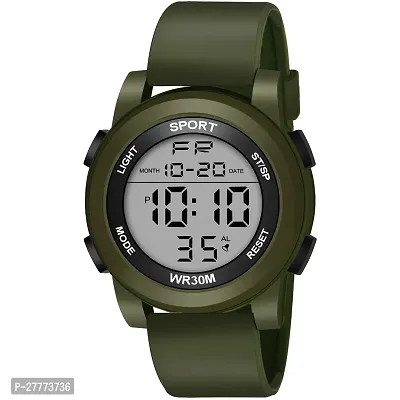 Stylish Green Dial Digital LED Multi Function Black Rubber Strap Sport Watch For Men And Boys
