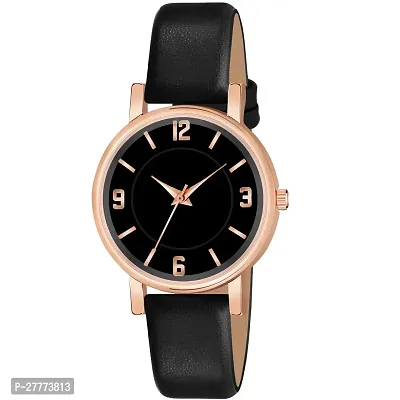 Motugaju Analog Round Dial Black Colour Leather Strap Preety Watch For Womens and Girls