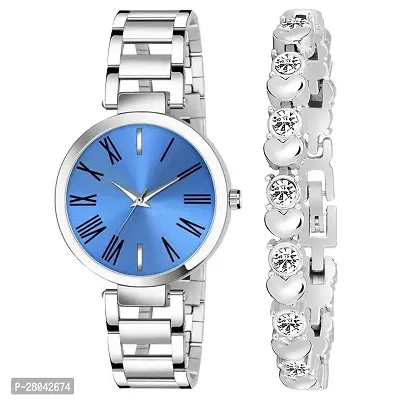 Motu Gaju Analog Blue Dial Watch And Bracelet Combo For Girls And Womens Pack Of 2-thumb0