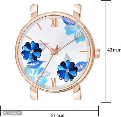 Motugaju Analog Flowered Dial Blue Colour Leather Strap Watch For Womens and Girls-thumb4