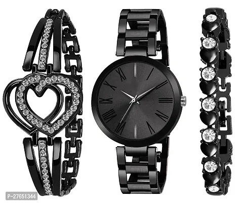 Motugaju Analog Black Round Dial Combo Watch with Gift Bracelet for Women Or Girls
