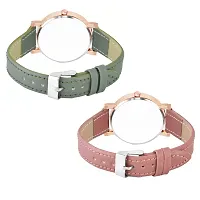 Motugaju Analog Flowered Dial Green Peach Colour Leather Strap Combo Watch For Womens and Girls Pack Of 2 Watches-thumb1