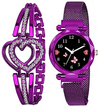 Motugaju Branded Analogue Diamond Black Butterfly Dial Purple Magnet Watch With Gift Bracelet For Women Or Girls And Watch For Girl or Women (Combo of 3)-thumb3