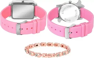 Analog Pink Square Butterfly Dial Multicolor Strap Womens Watch With Cosmic Bracelet Combo For Womens And Girls Pack Of 3-thumb1