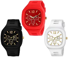 Motugaju Square Dial Black White Red Analog Watches With Silicon Strap Stylish ADDI Designer Combo Watch for Mens  Boys Pack Of 3-thumb2