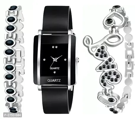 Analog Square Dial Watch With Love Bracelet Steel Belt