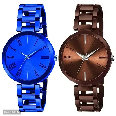 MotugajuAnalog Brown Blue Round Dial Combo Of 2 Watch For Girls And Womens-thumb0